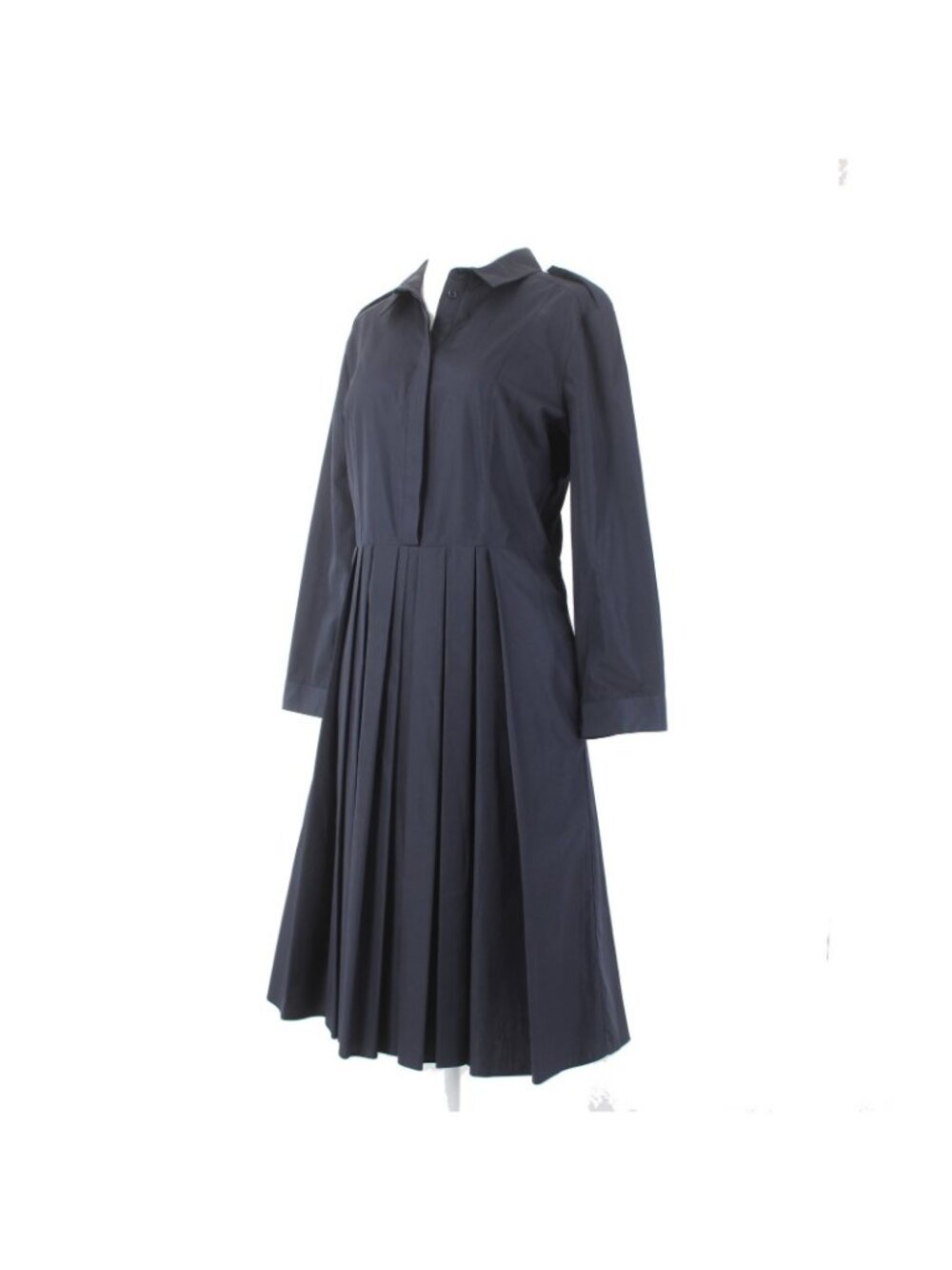 Burberry Dress Sz 12 Navy Blue Pockets Pleated Collared 100% Cotton Dress - Picture 4 of 16